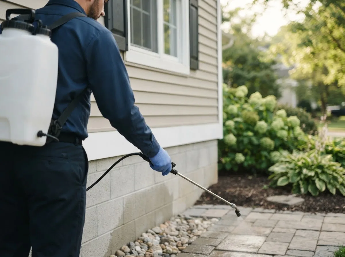 Pest control technician inspecting a home in Churchton, MD